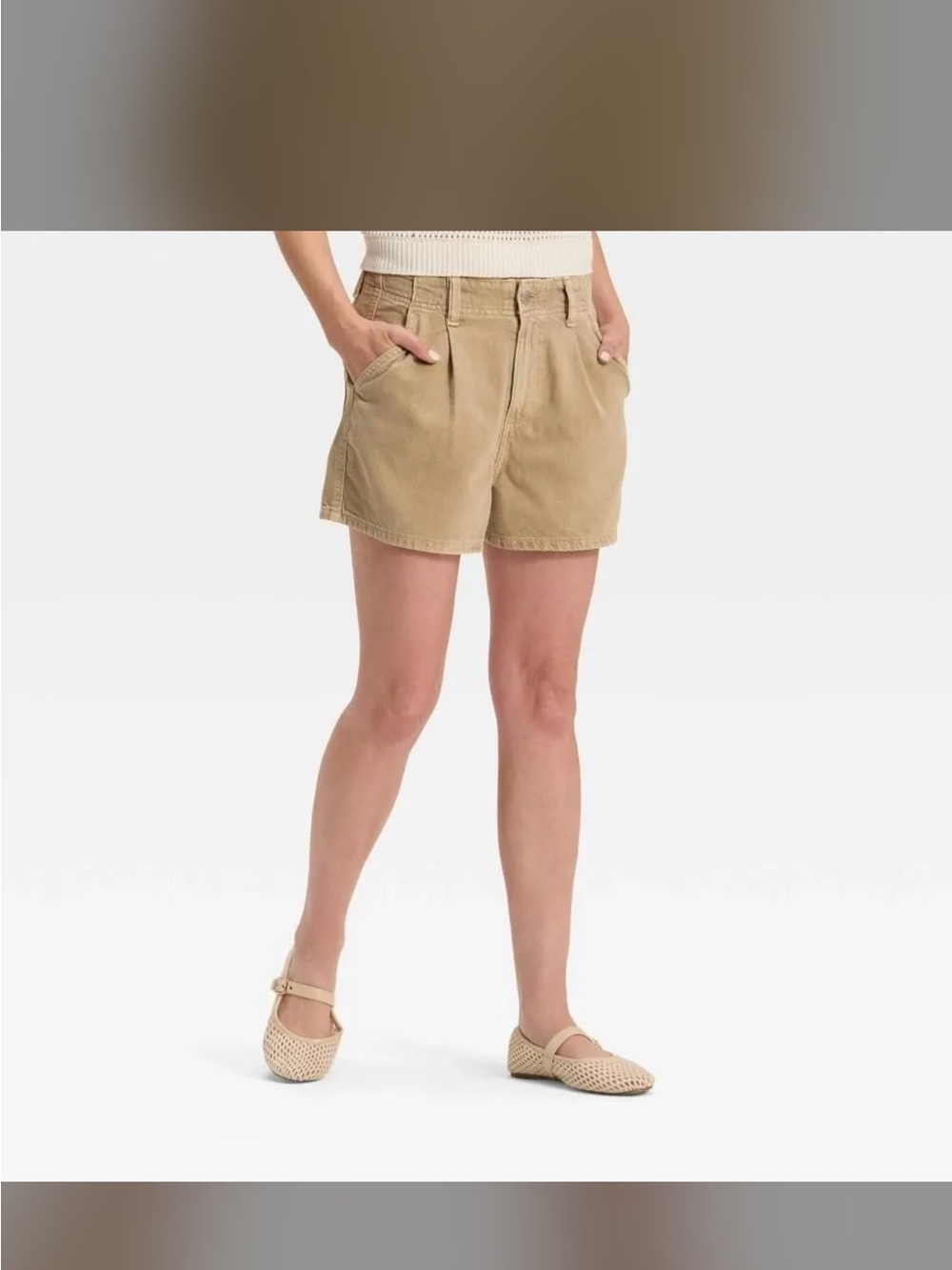 Women's High-Rise Pleated Jean Shorts - Universal Thread™ Khaki